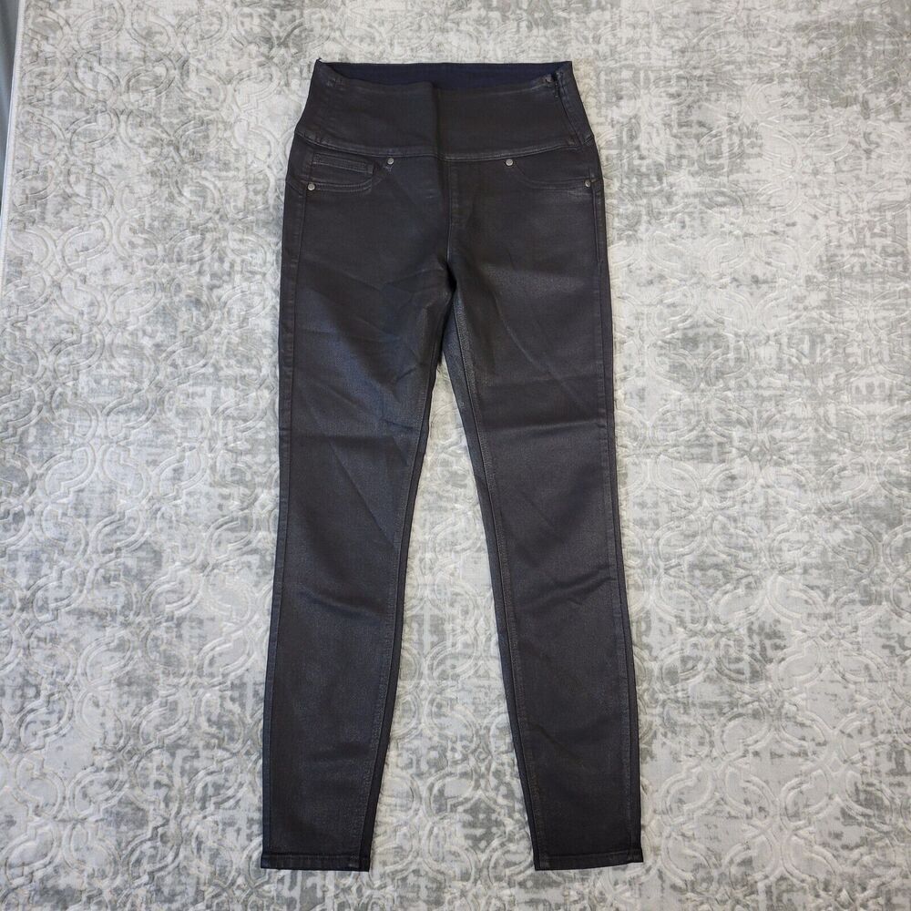 Spanx Jean Pants Womens Small Black 2310 Alexia Skinny Shaping Shiny Coated